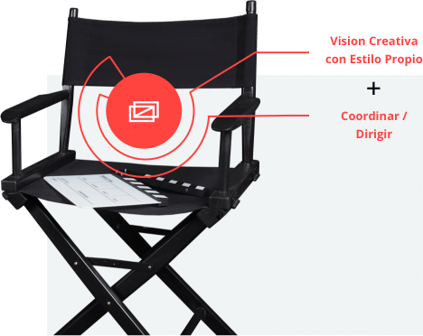 silla plegable negra de director de cine con texto informativo sobre el Curso de Dirección Audiovisual